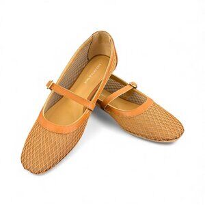 Saks Fifth Avenue Leather Ballet Flats Maryjane Style Neutral Tan 7.5 M